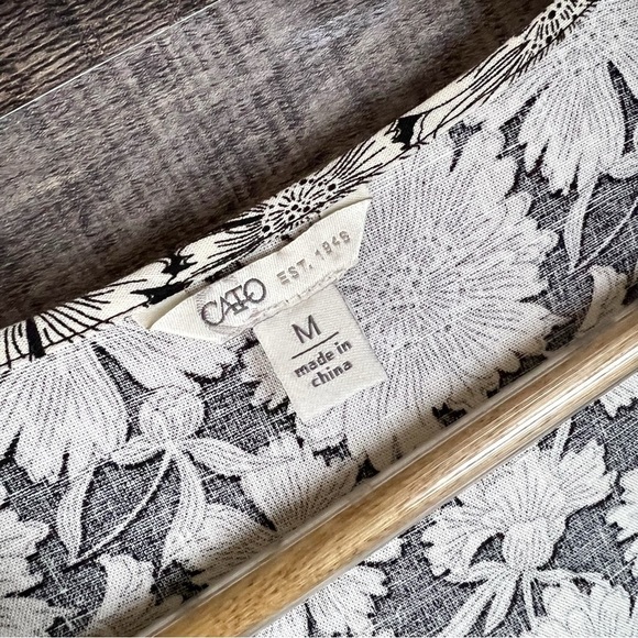 Cato Black Vintage Style Floral Linen Blend Babydoll Blouse Bohemian Boho - Picture 3 of 7